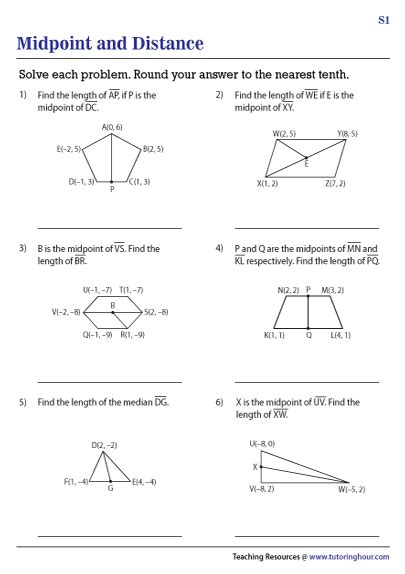 Midpoint And Distance Worksheet Answers